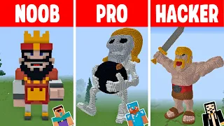 Minecraft CLASH ROYALE STATUE HOUSE BUILD CHALLENGE - NOOB vs PRO vs HACKER