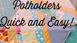 QUICK AND EASY potholders-use your scraps-no binding-repurposed towel-great gift