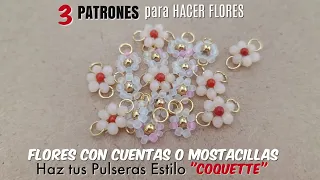 Como hacer FLORES con mostacilllas o chaquiras | Como hacer FLORES CON 3 PATRÓN FACÍL #coquette