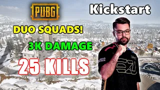 Kickstart & Shrimzy - 25 KILLS (3K DAMAGE) - DUO SQUADS! - PUBG