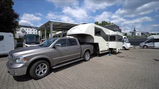 12m GRP semi trailer camper seeks new owner: Celtic Rambler Dodge Ram.Slide Out|Climate|Alde|Garage