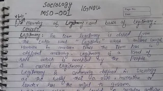 Concept of legitimacy and its basis MSO 1(sociology)Easy handwritten notes. ist year ignou 2023-24