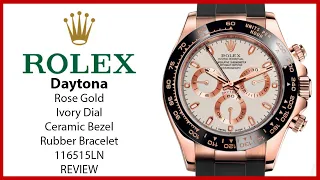 ▶ Rolex Daytona Rose Gold Ivory Dial & Ceramic Bezel Oysterflex Rubber Bracelet 116515LN - REVIEW