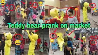 teddy bear prank on market 🤣crazy reaction 🤣#funny #funnyvideo #prank #comedy #comedyvideo