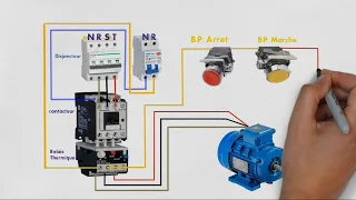 دائرة التشغيل محرك 3 فاز بإستعمال بوش بوتن ON-OFF وكونتاكتور وأوفرلود