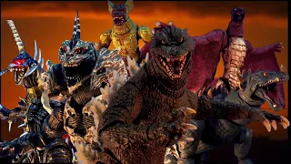 Godzilla, Rodan, anguirus, king ceaser vs Monster X and gigan epic battle