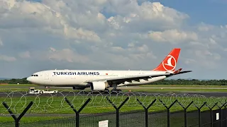 Emergency!! Turkish Airlines A330 towed to gate with fire engines.