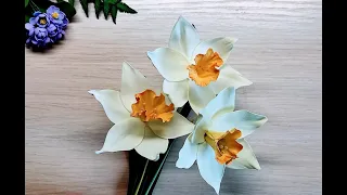 Реалистичный нарцисс из фоамирана без молдов, очень легко. Цветы из фома. flower Narcissus from foam