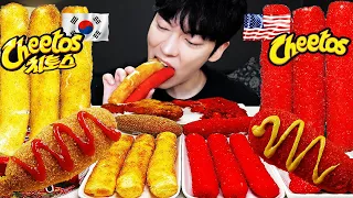 ASMR MUKBANG | CHEETOS RICE CAKE, Cheese Fire Noodles, Corn Dog, recipe !  KOREA VS USA