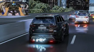 1000HP Jeep Trackhawk & 1000HP BMW X5M Cutting Through Traffic in NYC - Assetto Corsa | Moza R9