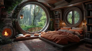 Hobbit Room | Cozy Fireplace and Rainy Night Ambience for Relaxation, Study and Sleep