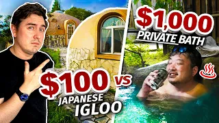 Staying in Japan’s $100 IGLOO Hotel vs. $1,000 PRIVATE Bath Inn