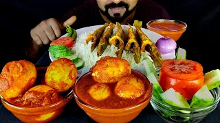 SPICY EGG MASALA CURRY, FISH FRY, SPICY GRAVY, SALAD, GREEN CHILI ASMR MUKBANG EATING | #LivetoEATT