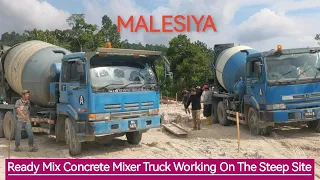 Ready Mix Concrete Mixer Truck Working On The Steep Site truck semen