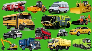 Police Cars, Ambulances, Fire Trucks, Trucks, Cars, Buses, Planes | Learn Vehicle Name Sounds