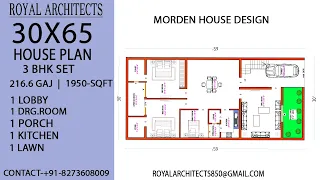 30x65 HOUSE PLAN | 3 BHK SET | ROYAL ARCHITECTS