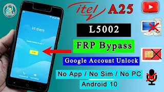 Itel A25 (L5002) frp lock bypass without PC || itel A25 google account lock remove easy