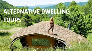 Tour Elicia's Beautiful Cob Tiny House, Geodesic Dome, and Bohemian Kit House in the NC Mountains