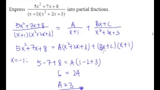 5. Partial Fractions - Example 3 (partial fractions with non-factorizable quadratic factor)