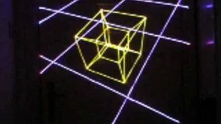 3D laser graphics: Tesseract or Hypercube (4D cube) projected in 3D