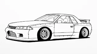 How To Draw A Nissan Skyline GT-R R32