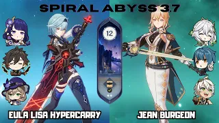 C0 Eula Lisa Hypercarry & C0 Jean Burgeon | 3.7 Spiral Abyss Floor 12 | Genshin Impact