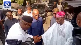 Fayemi, Gov Wike Receive Obasanjo As He Arrives Port Harcourt For Event