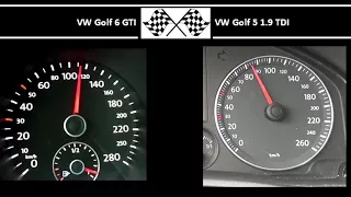 VW Golf 6 GTI VS. VW Golf 5 1.9 TDI - Acceleration 0-100km/h