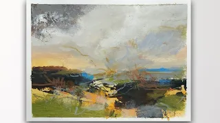 Abstract Landscape Painting Tutorial with Beautiful Muted Sky Colors | Acrylic Paint and Mixed Media