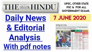 The Hindu Full Newspaper Analysis of 7th June 2020 | for UPSC & other state PSC etc