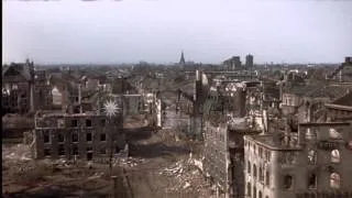 View of bomb damaged buildings and Rhine River in Germany HD Stock Footage
