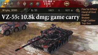 Vz. 55 video in Full HD 🔝 10.8k dmg; game carry, 6 kills, 1677 exp, 1370 block 🔝 World of Tanks ✔️