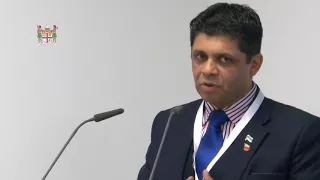 Fijian Minister for Climate Change delivering remarks the EIB event in Bonn Zone