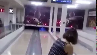 bowling ball hits tv screen FAIL