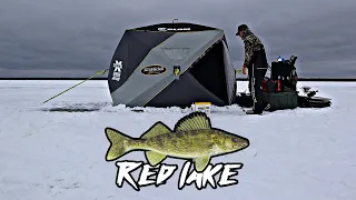 Ice CAMPING for RED LAKE walleye!!