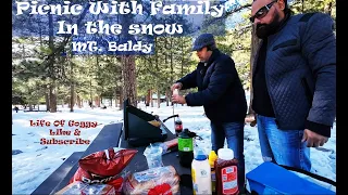 Picnic with Family and Shrikanth ji in the snow at Mt. Baldy Mountains California