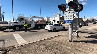 Hirail truck being taken off the rails