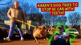 Crazy Lady's Dog Tries to Bite RC Car In N Out !!!