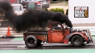 ROLLING COAL RAT ROD! TURBO CUMMINS DIESEL! 11SEC! '15 HOT ROD DRAG WEEK!