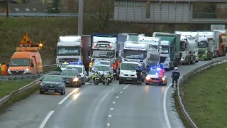 French truck drivers partially block Belgian border over diesel fuel cost | AFP
