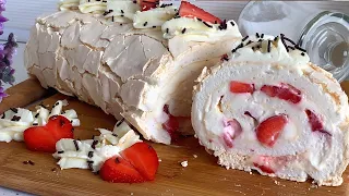 Meringue roll with Strawberries and Cream recipe