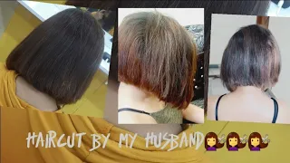 Husband does wife haircut at home 😘😘💖💕