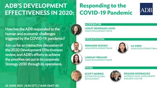 ADB Webinar: ADB's Development Effectiveness in 2020 - Responding to the COVID-19 Pandemic