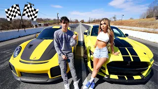 HOT GIRL RACED ME! (Ford Mustang Shelby GT500 vs Porsche 911 GT2 RS)