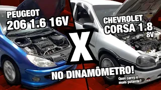 Peugeot 206 1.6 16v X Chevrolet Corsa 1.8 swap no dinamômetro - Qual carro é mais potente?