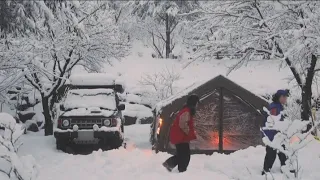 4 Days of Survival and Camping in Heavy Snow/ SNOW CAMPING IN THE STORM WITH NEW AIR TENT