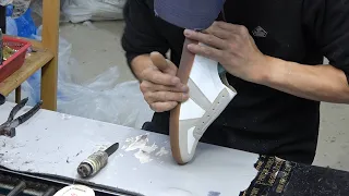 Old Shoe Factory in Korea. German Army Sneakers Making Process