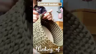 Handmade crochet basket with wood base