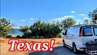 I made it to Texas! Free camping on the lake. Abilene Texas! Van life 🚐🌎👍