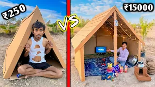 Overnight Survival Challenge || Low Budget Cardboard House challenge 🏠 ₹250 VS ₹15000